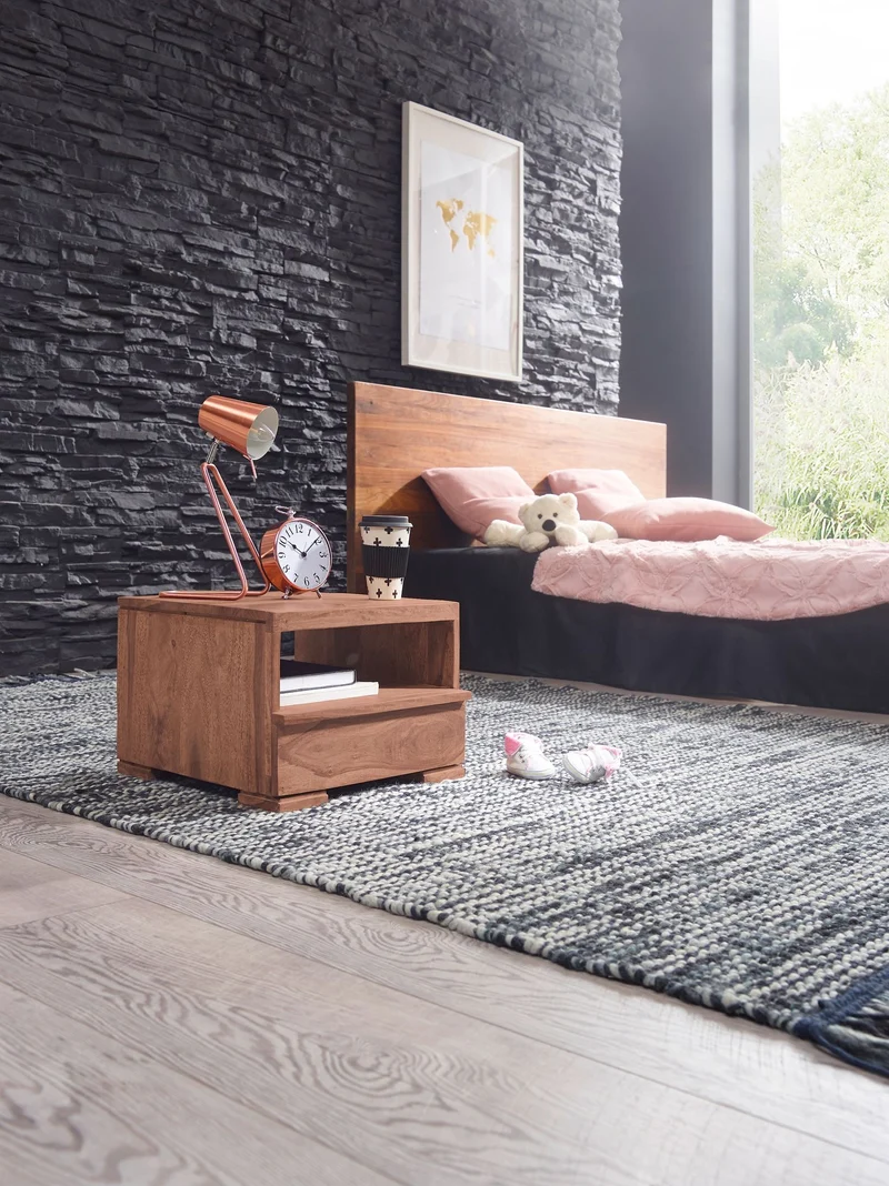 Nachttisch MUMBAI Akazie Massivholz 30cm 1 Schublade Landhausstil