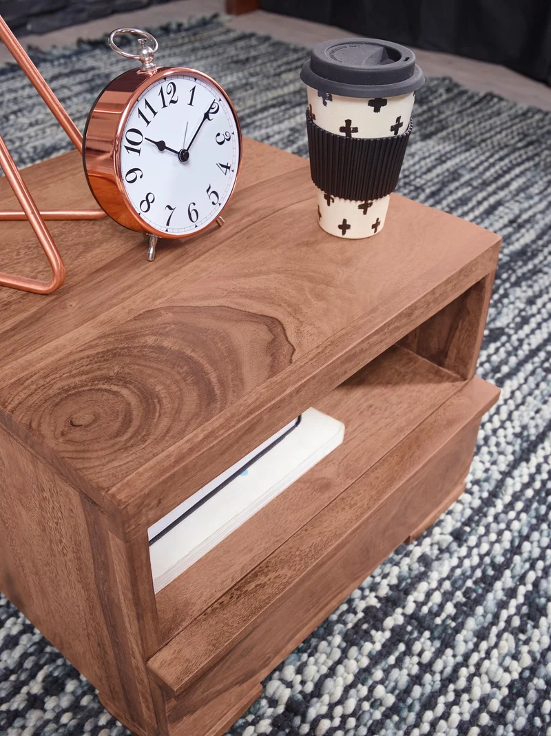 Nachttisch MUMBAI Akazie Massivholz 30cm 1 Schublade Landhausstil