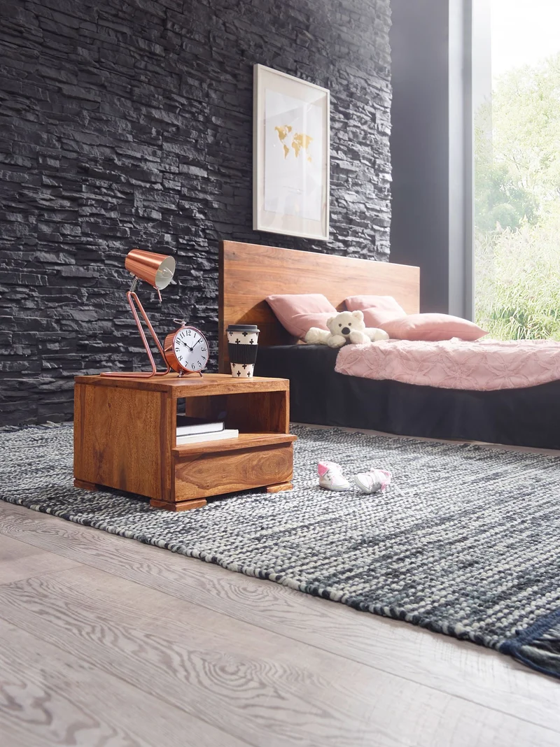 Nachttisch MUMBAI Sheesham Massivholz 30cm 1 Schublade Landhausstil