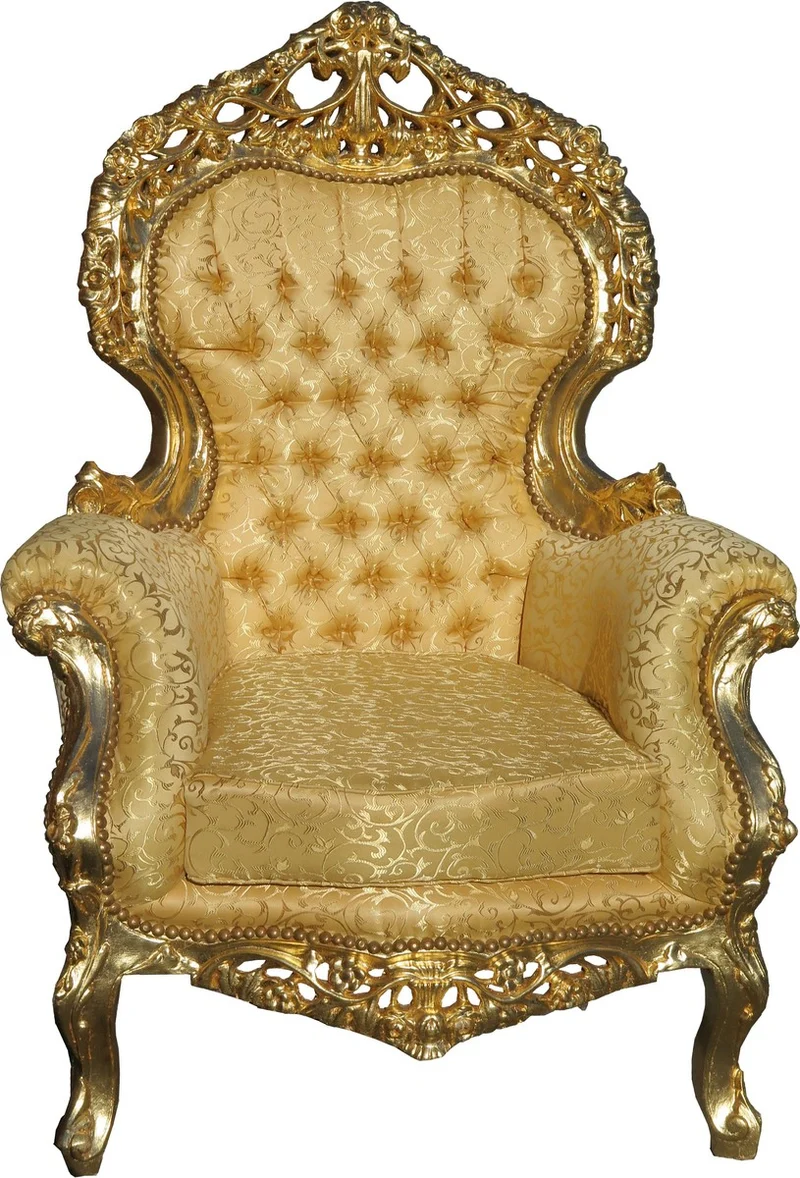 Casa Padrino Barock Wohnzimmer Set Versailles II Gold Muster / Antik Gold - 3er Sofa + 2 Sessel