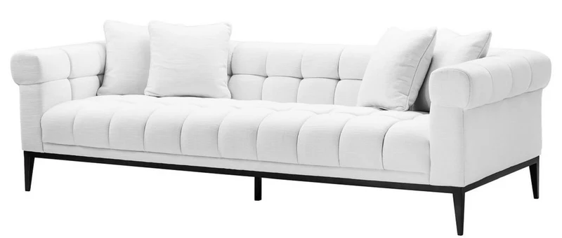 Casa Padrino Luxus Sofa Weiß / Schwarz 240 x 98 x H. 69 cm - Wohnzimmer Sofa mit 4 Kissen - Wohnzimmer Möbel - Luxus Möbel
