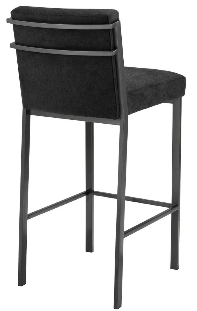 Casa Padrino Luxus Barstuhl Schwarz / Bronze 43 x 54 x H. 101 cm - Designer Edelstahl Barhocker mit Samtstoff - Barmöbel