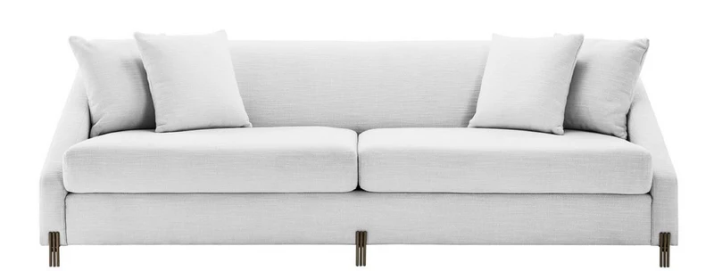 Casa Padrino Luxus Sofa Weiß / Messingfarben 223 x 94 x H. 73 cm - Wohnzimmer Sofa mit 4 Kissen - Luxus Möbel