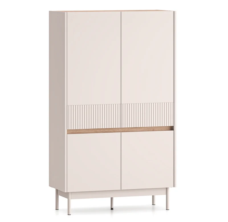 Hohe Kommode mit vier Türen Dunea 92 cm Kaschmir/Eiche