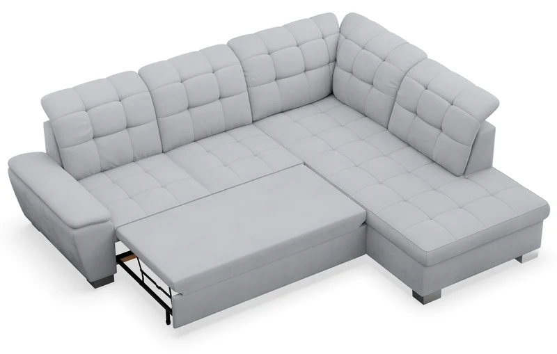 Ecksofa mit Schlaffunktion Jamaal, L-förmig, rechts, mit Stauraum, hellgraues Geflecht