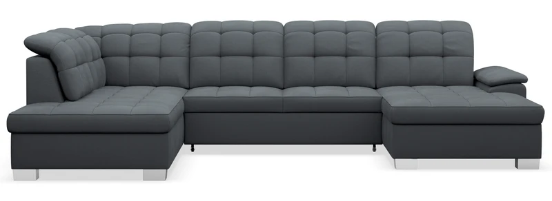 Ecksofa mit Schlaffunktion Jamaal, U-förmig, rechtsseitig, mit Stauraum, dunkelgraues Geflecht