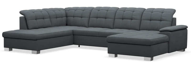 Ecksofa mit Schlaffunktion Jamaal, U-förmig, rechtsseitig, mit Stauraum, dunkelgraues Geflecht
