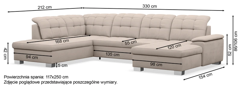 Ecksofa mit Schlaffunktion Jamaal U-förmig linksseitig mit Stauraum, hellgrauer hydrophober Samt