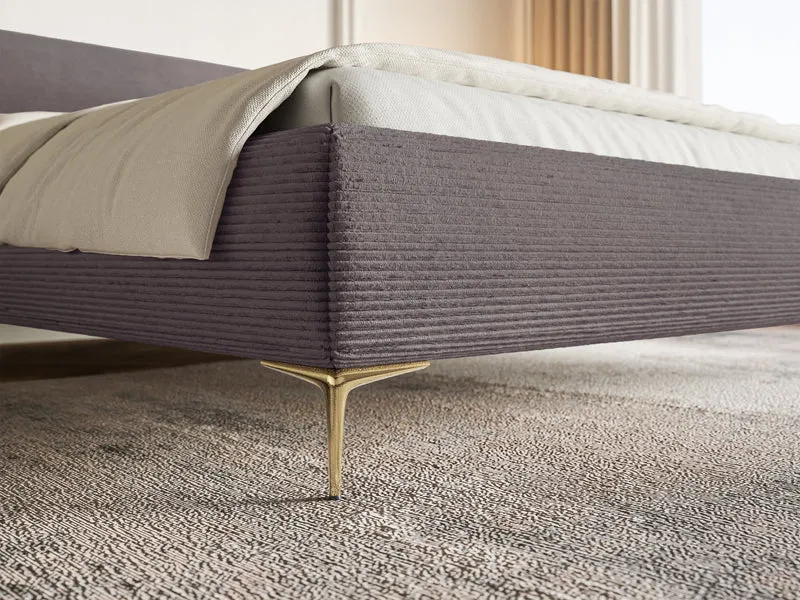 Polsterbett 180x200 cm Roule Cord braun Cord Stoff goldene Beine