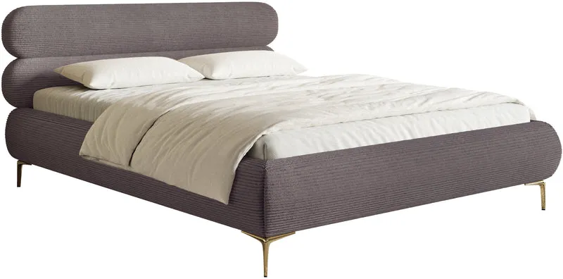 Polsterbett 180x200 cm Roule Cord braun Cord Stoff goldene Beine