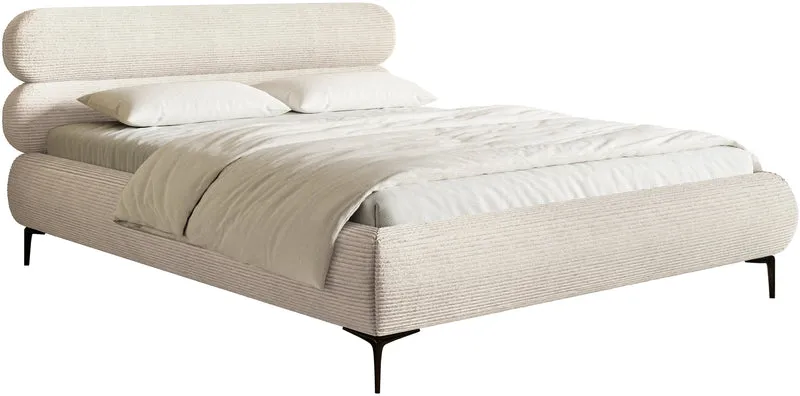 Polsterbett 160x200 cm Roule Cord hellbeige Cord mit schwarzen Beinen