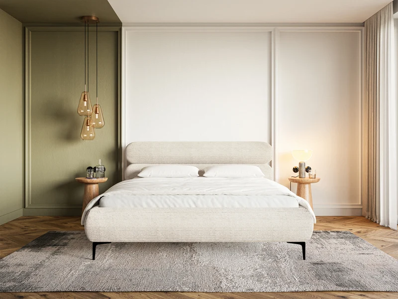 Polsterbett 160x200 cm Roule Cord hellbeige Cord mit schwarzen Beinen