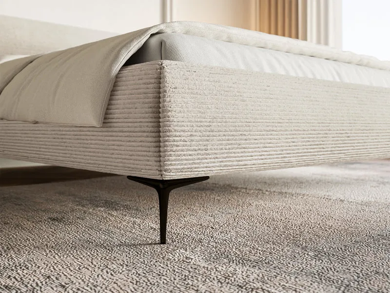 Polsterbett 160x200 cm Roule Cord hellbeige Cord mit schwarzen Beinen