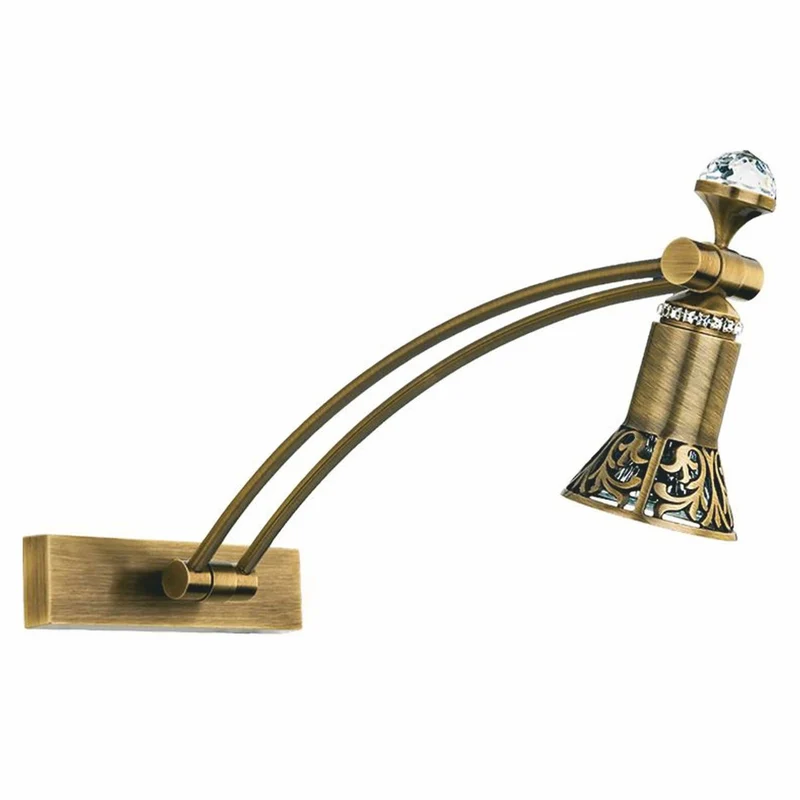 Casa Padrino Luxus Barock Kristall LED Wandleuchte / Leseleuchte Messing mit Patina H. 35 cm