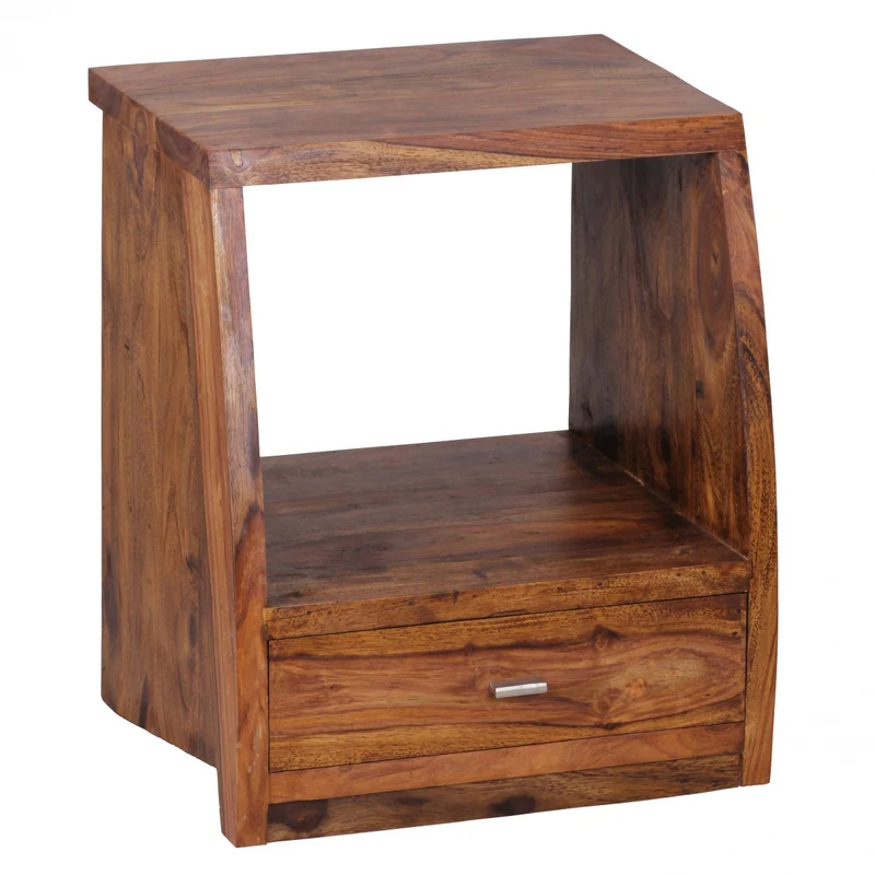 Nachttisch MUMBAI Sheesham Massivholz 53cm 1 Schublade Landhausstil