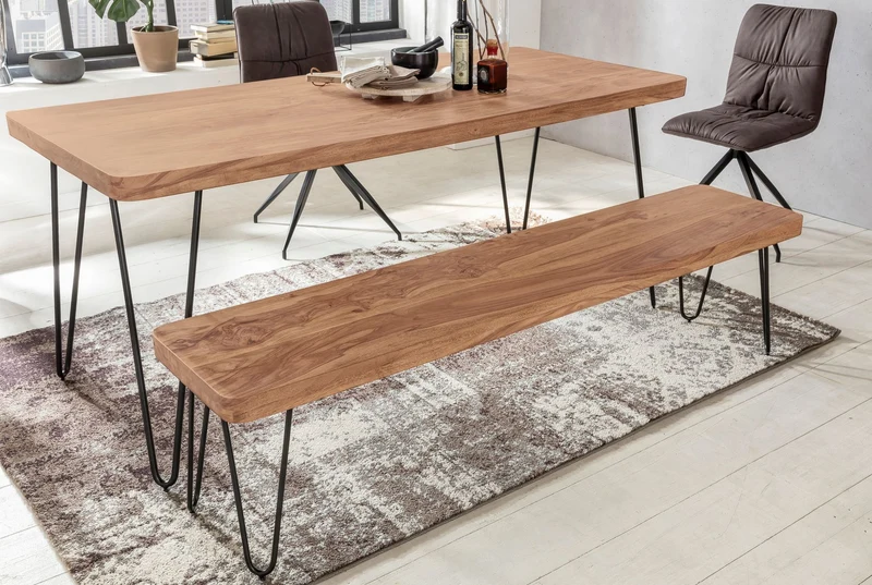 Sitzbank BAGLI 120cm Akazie Massivholz Landhausstil Naturprodukt