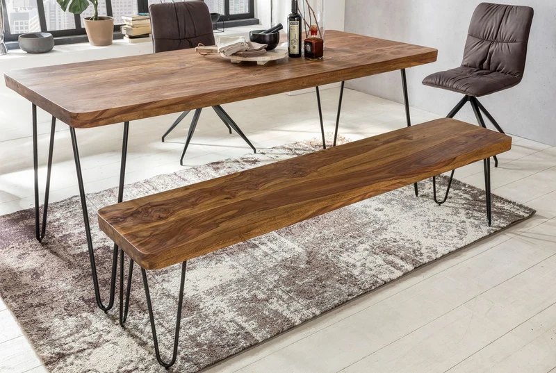 Sitzbank BAGLI 120x45x40cm Sheesham Massivholz Landhausstil Natur