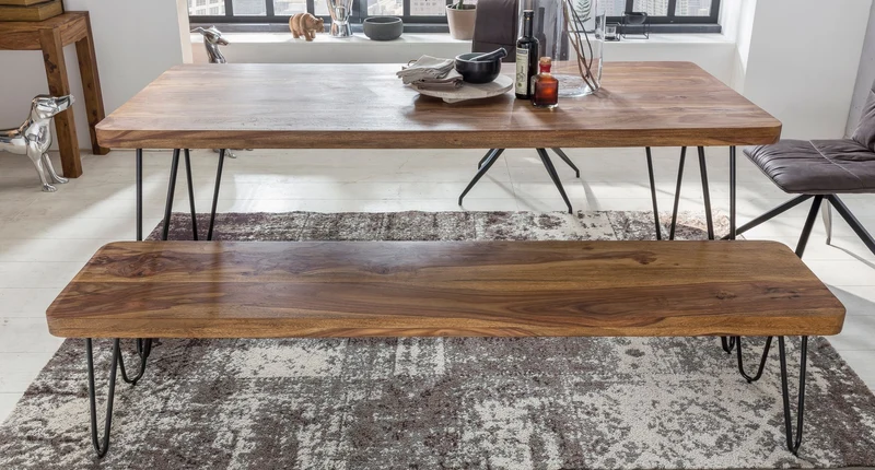 Sitzbank BAGLI 120x45x40cm Sheesham Massivholz Landhausstil Natur