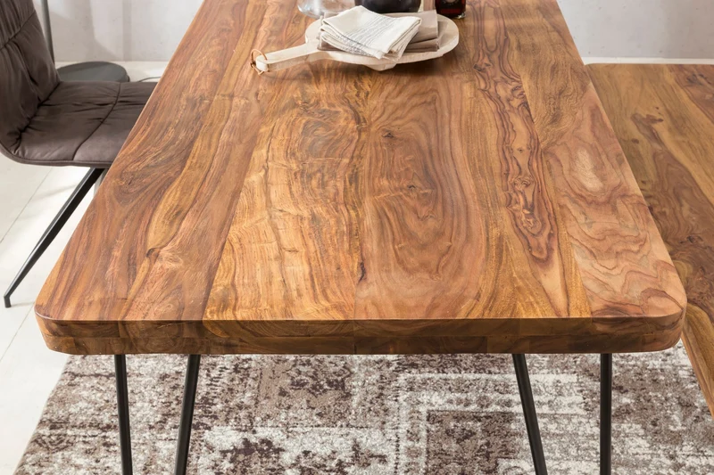 Esstisch BAGLI 120cm Sheesham Massivholz Metallbeine Landhaus Braun