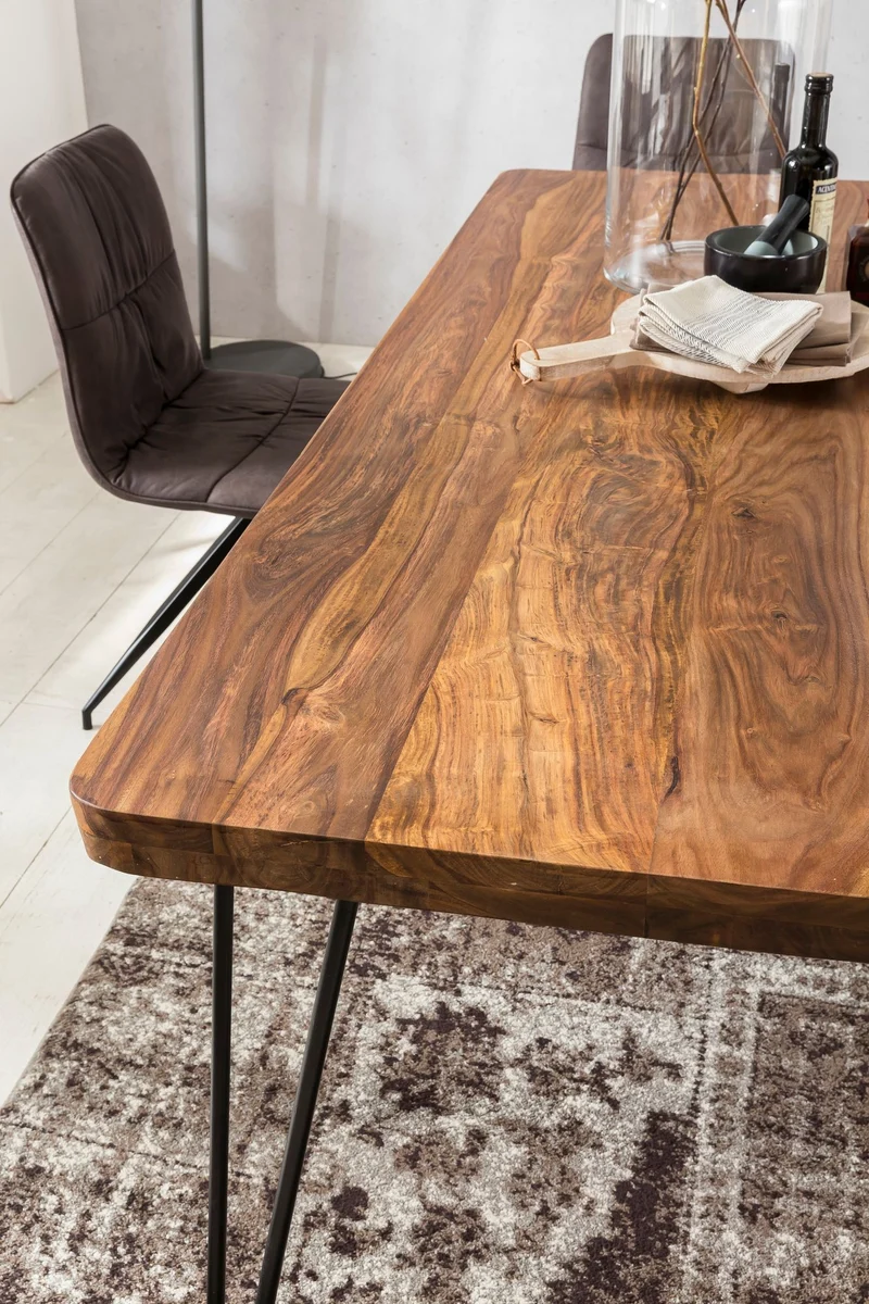 Esstisch BAGLI 120cm Sheesham Massivholz Metallbeine Landhaus Braun