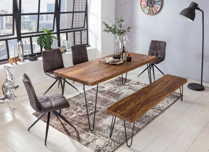 Esstisch BAGLI 200x80x76cm Sheesham Massivholz Metallbeine Landhausstil