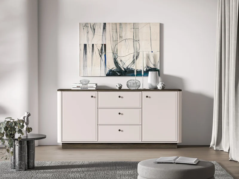 Zweiturige Kommode Vilavio mit drei Schubladen 180 cm Kaschmir/Windmill Dark Eiche