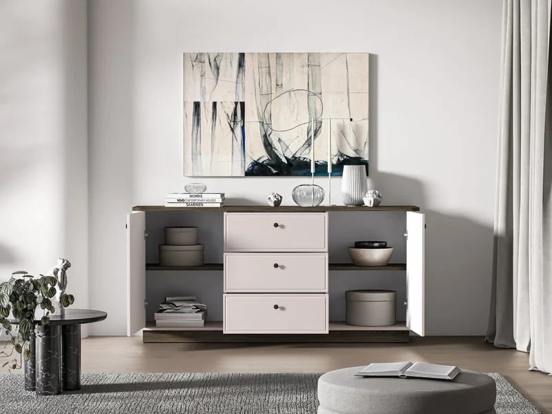 Zweiturige Kommode Vilavio mit drei Schubladen 180 cm Kaschmir/Windmill Dark Eiche