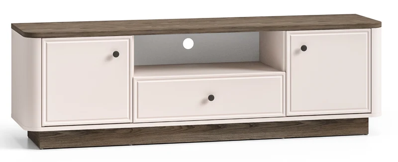 Zweiturige TV-Kommode Vilavio mit Schublade und Nische, 160 cm, Kaschmir/Dunkle Windmühle Eiche