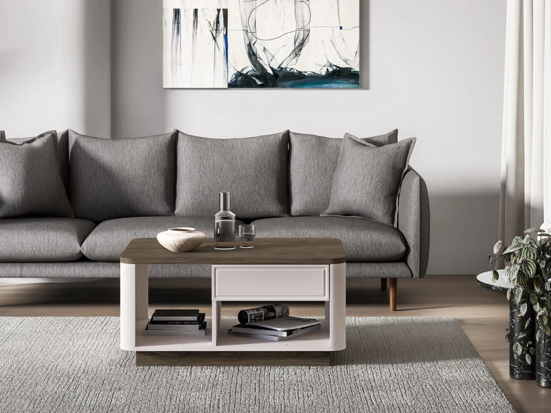 Couchtisch Vilavio mit Schublade und Fächern 60x90 cm Kaschmir/Eiche Windmill Dark
