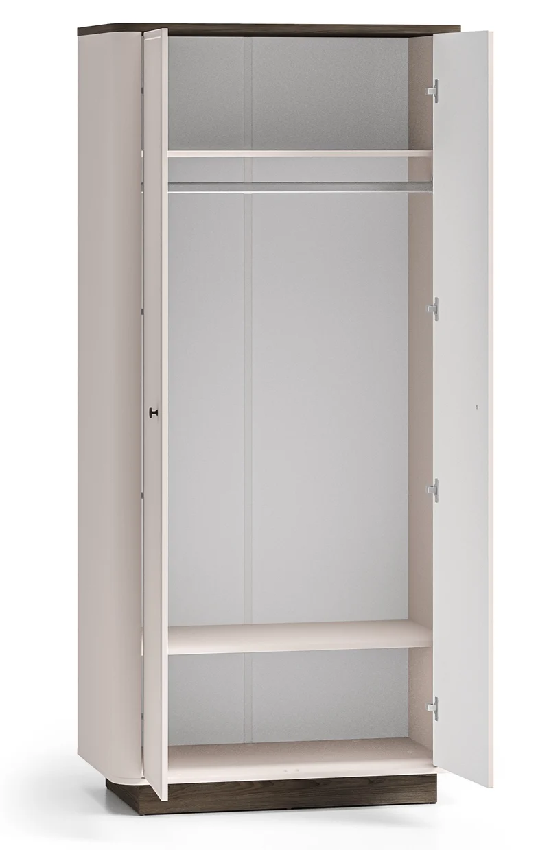 Zweittüriger Kleiderschrank Vilavio mit Kleiderstange und Regalen 92 cm Kaschmir/Eiche Windmill Dark