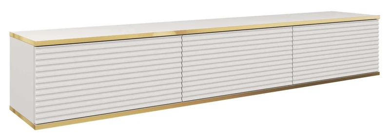 TV-Schrank Mucalma 175 cm weiß mit goldenen Lamellenakzenten