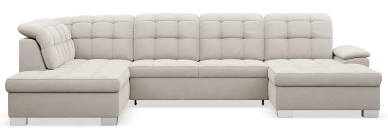 Ecksofa mit Schlaffunktion Jamaal, U-förmig, rechtsseitig, mit Stauraum, grau-beiger hydrophober Samt