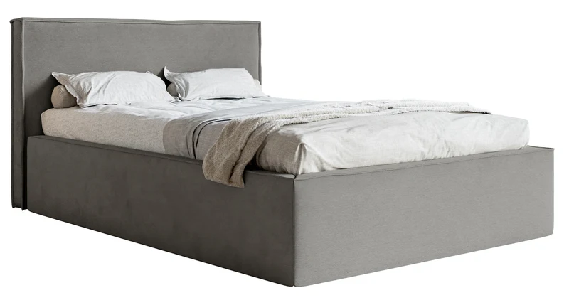 Gepolstertes Bett 140x200 cm Lucera mit Stauraum, grauer hydrophober Samt