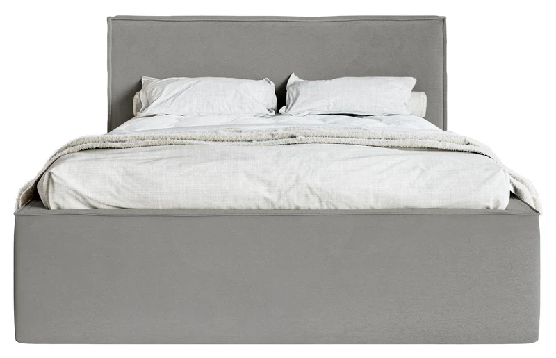 Gepolstertes Bett 140x200 cm Lucera mit Stauraum, grauer hydrophober Samt