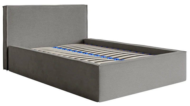 Gepolstertes Bett 140x200 cm Lucera mit Stauraum, grauer hydrophober Samt