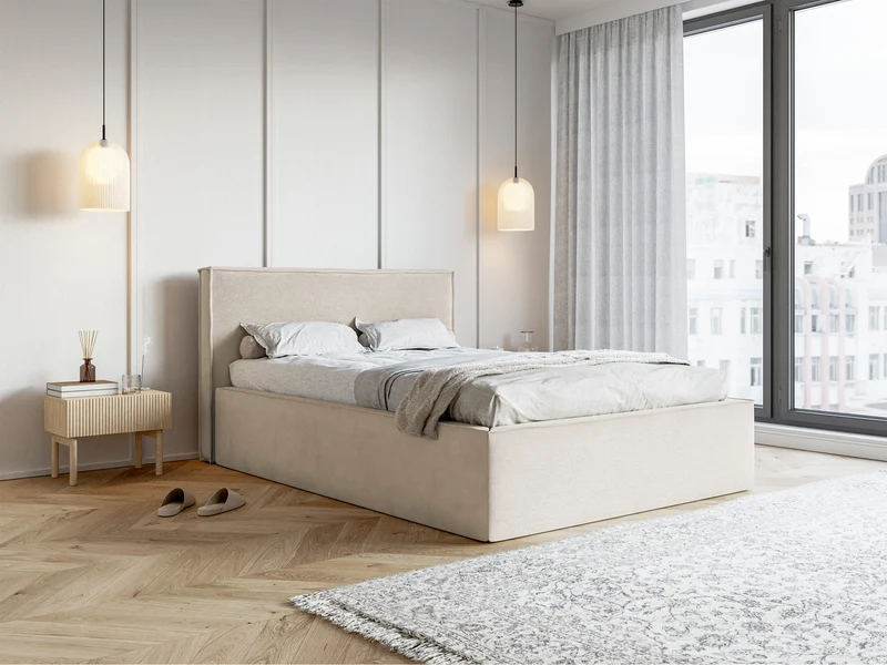 Polsterbett 180x200 cm Lucera mit Stauraum, grau-beiges Velours, wasserabweisend