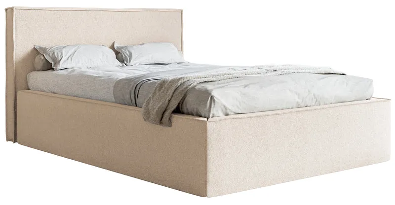 Polsterbett 140x200 cm Lucera mit Stauraum, hellbeiger Chenillestoff