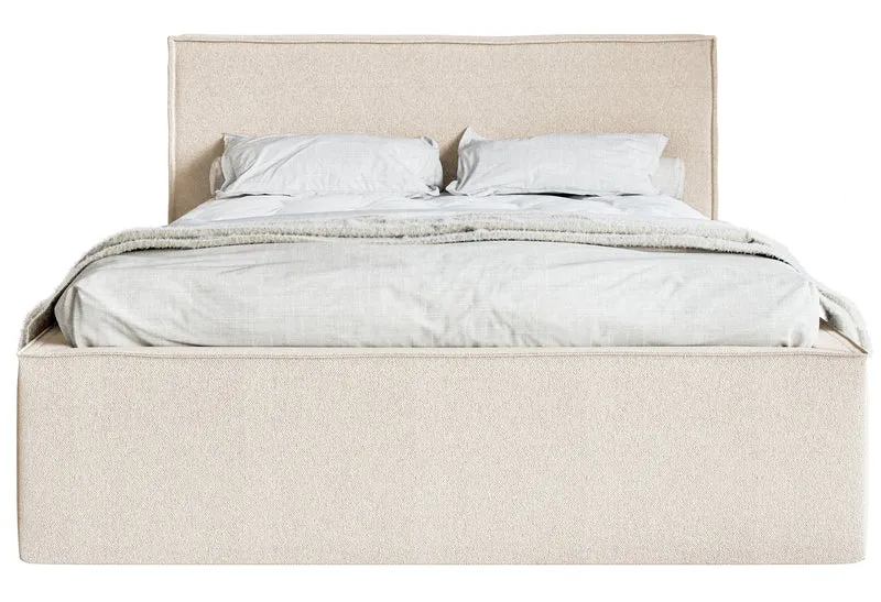 Polsterbett 140x200 cm Lucera mit Stauraum, hellbeiger Chenillestoff