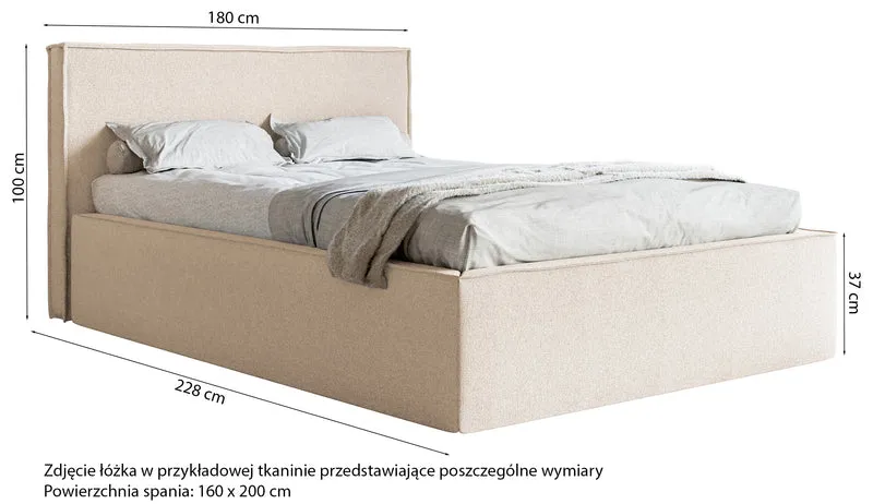 Gepolstertes Bett 160x200 cm Lucera mit Stauraum, grauer wasserabweisender Samtstoff