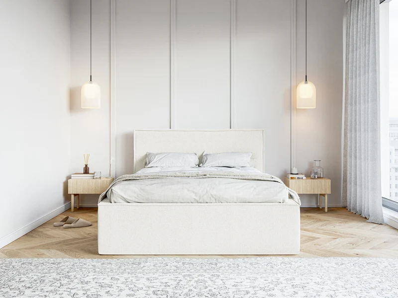 Polsterbett 140x200 cm Lucera mit Stauraum, cremefarbenes Chenille