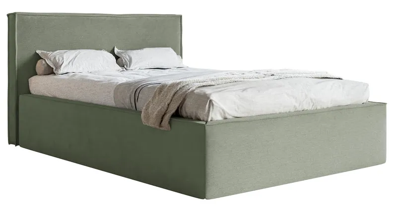 Polsterbett 160x200 cm Lucera mit Stauraum, eukalyptusfarbener Veloursstoff, wasserabweisend