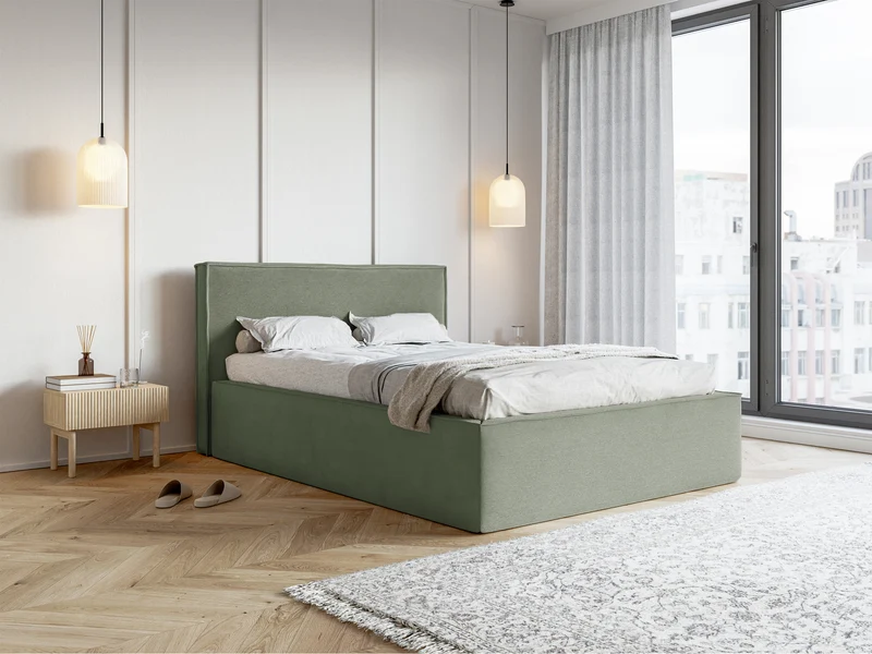Polsterbett 160x200 cm Lucera mit Stauraum, eukalyptusfarbener Veloursstoff, wasserabweisend
