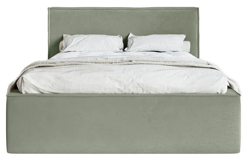 Polsterbett 160x200 cm Lucera mit Stauraum, eukalyptusfarbener Veloursstoff, wasserabweisend