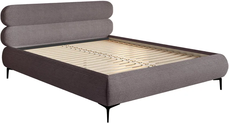 Polsterbett 140x200 cm Roule Cord braunes Cord mit schwarzen Beinen