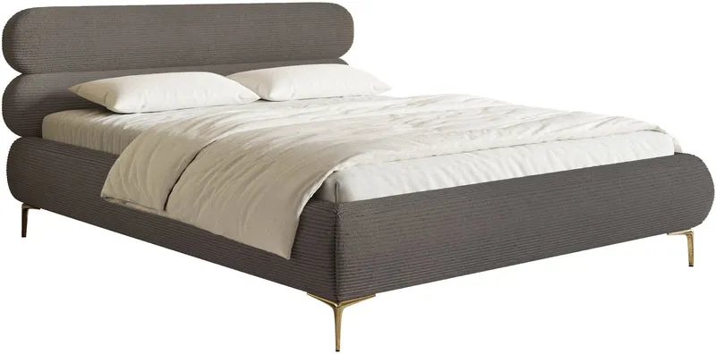 Polsterbett 180x200 cm Roule Cord grau Cord Samt goldene Beine