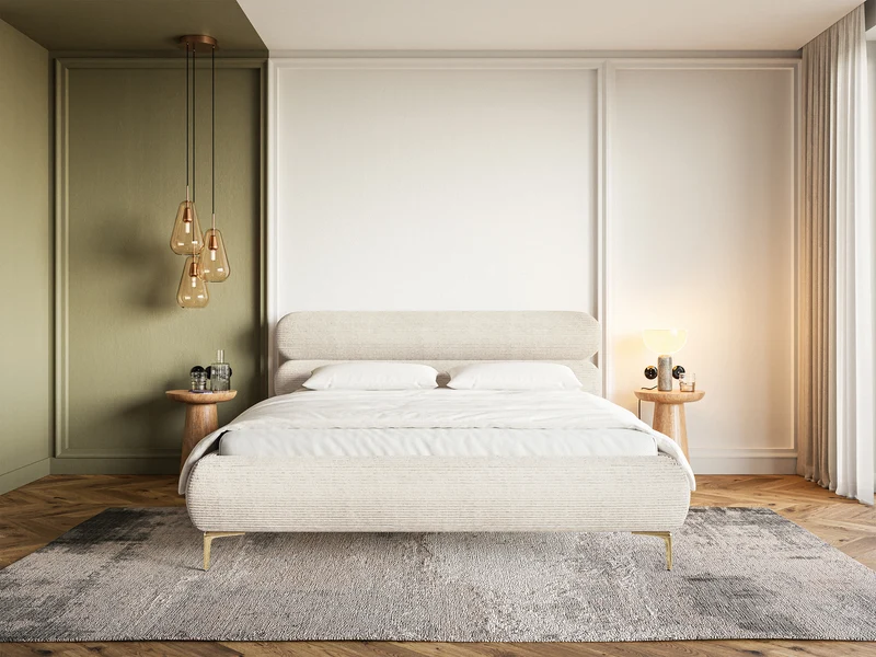 Polsterbett 140x200 cm Roule Cord hellbeige Cord Samt goldene Beine