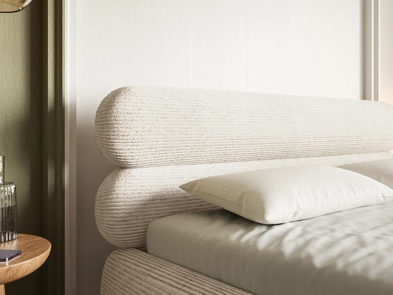 Polsterbett 140x200 cm Roule Cord hellbeige Cord Samt goldene Beine