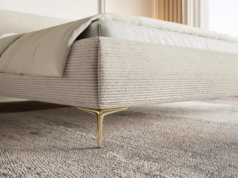 Polsterbett 140x200 cm Roule Cord hellbeige Cord Samt goldene Beine