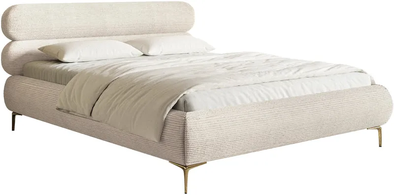 Polsterbett 140x200 cm Roule Cord hellbeige Cord Samt goldene Beine