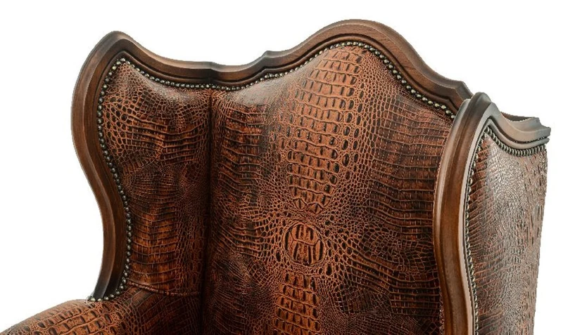 Casa Padrino Luxus Barock Leder Ohrensessel Braun - Handgefertigter Barockstil Wohnzimmer Echtleder Sessel - Luxus Wohnzimmer Möbel im Barockstil - Barock Leder Möbel - Edel & Prunkvoll